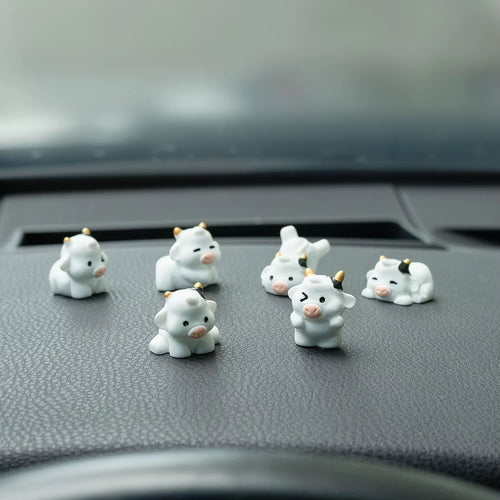6PCS Cute Cow Car Dash Decorations Car Door Rear View Mirror Ornament Interior Accessories for Home Office