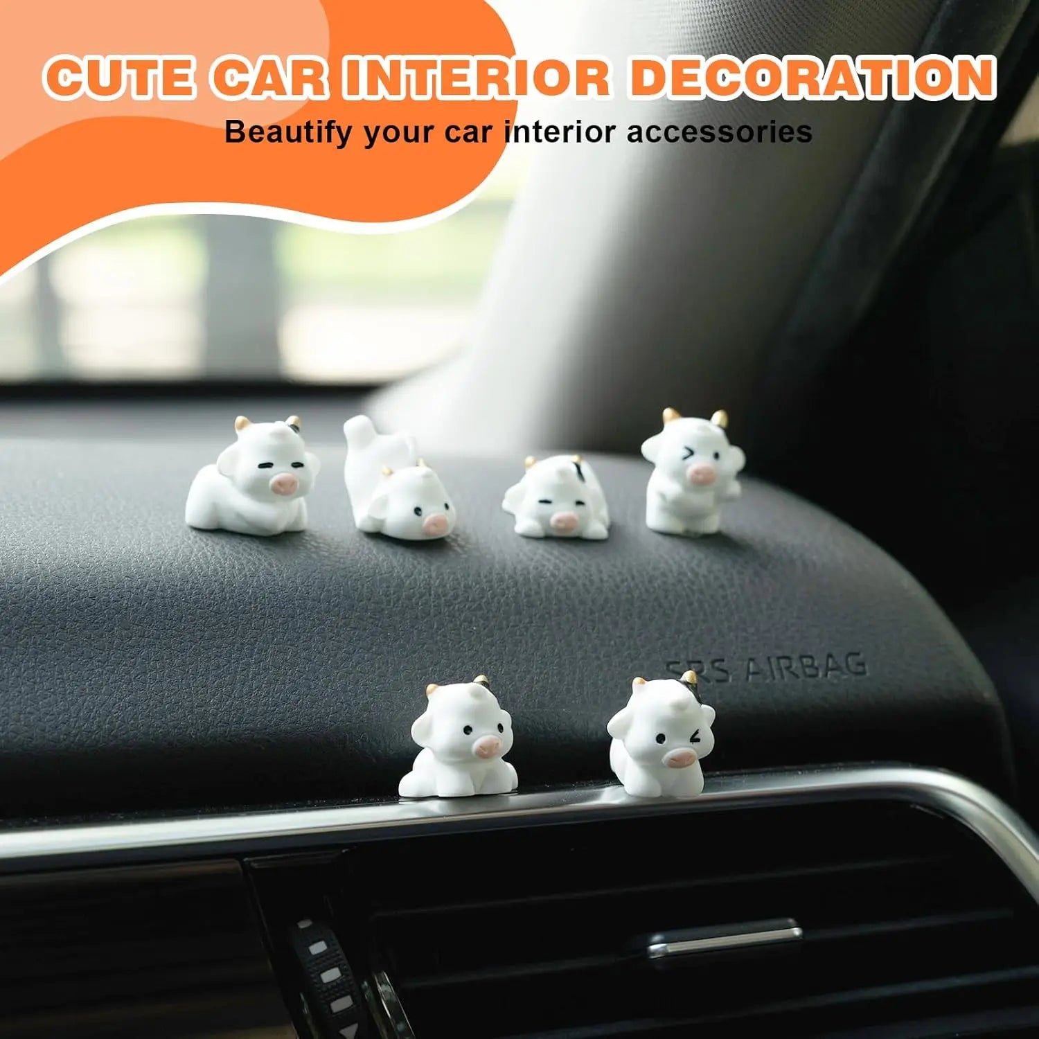 6PCS Cute Cow Car Dash Decorations Car Door Rear View Mirror Ornament Interior Accessories for Home Office