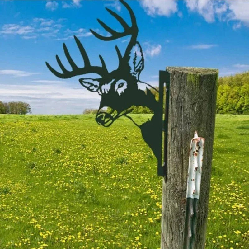 Garden Fence Decoration Home Decor Metal Peeping Cow Backyard Hang Artwork Animal Theme Funny Welcome Sign for Home Park