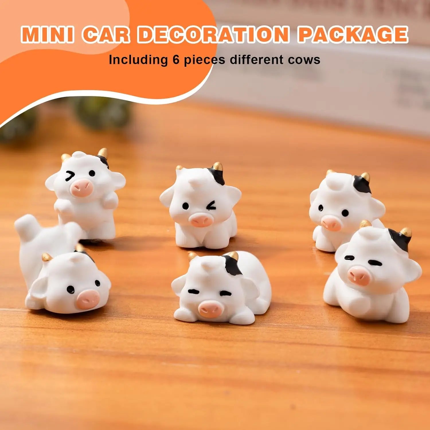 6PCS Cute Cow Car Dash Decorations Car Door Rear View Mirror Ornament Interior Accessories for Home Office