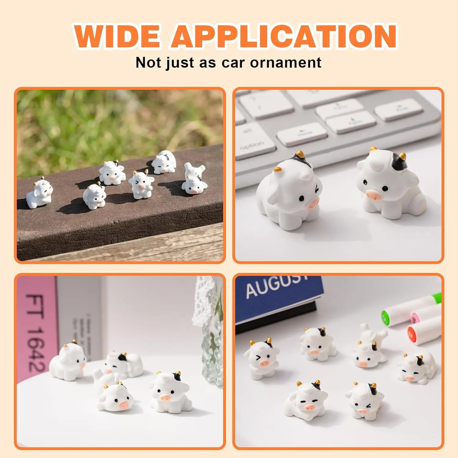 6PCS Cute Cow Car Dash Decorations Car Door Rear View Mirror Ornament Interior Accessories for Home Office